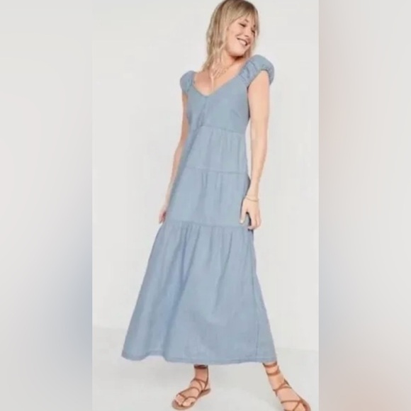 Old Navy Women's Denim Chambray Tiered Maxi Dress. Size XL - Picture 1 of 8